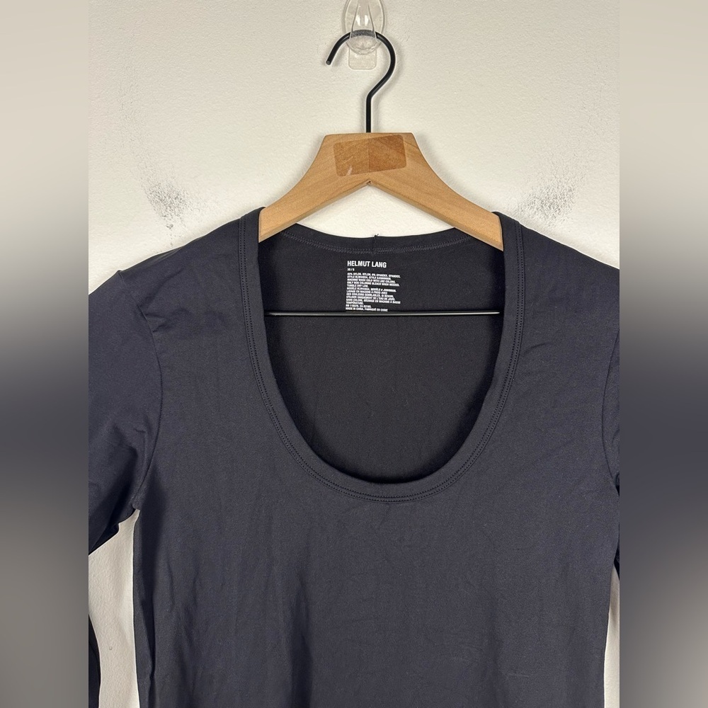 Helmut Lang Black Scoop Neck Bodycon Long Sleeves Basic Stapple Sz XS‎ - Picture 3 of 5